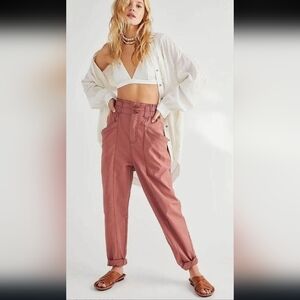 Free People,Ready To Run Cinch Waist Pants, Brandy Pink (Dark Mauve), Size Small